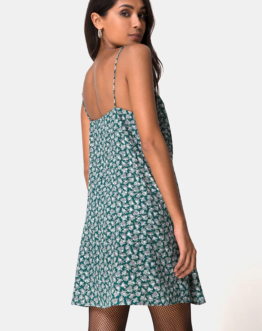 Sanna Slip Dress in Floral Bloom Green - Image 3