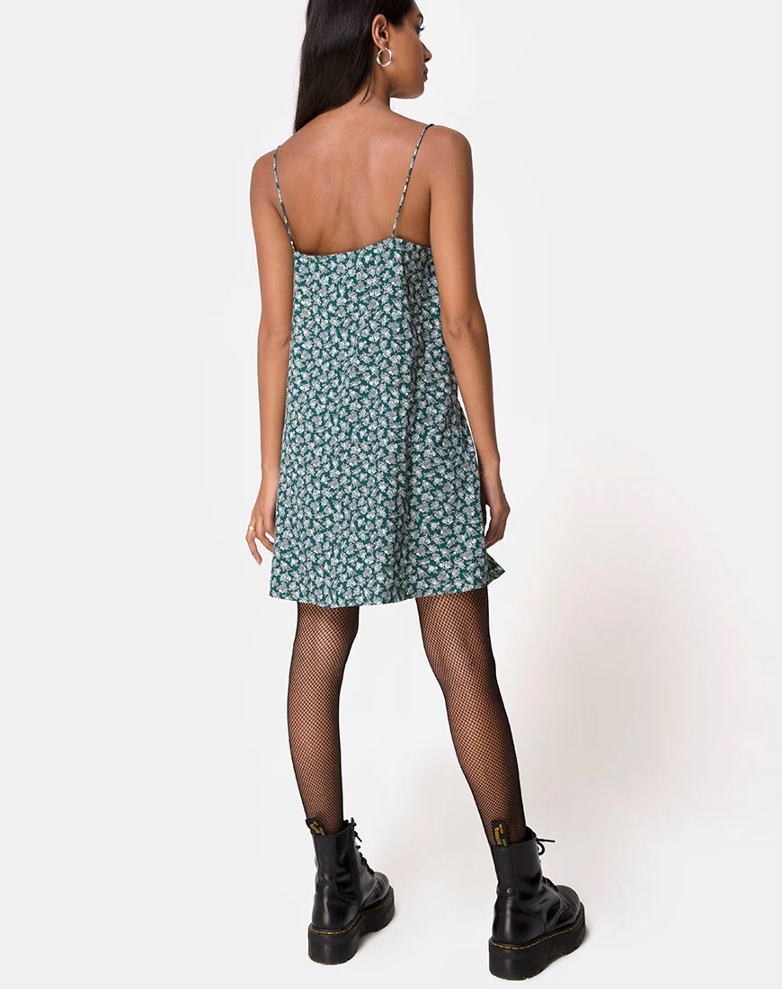 Sanna Slip Dress in Floral Bloom Green - Image 5