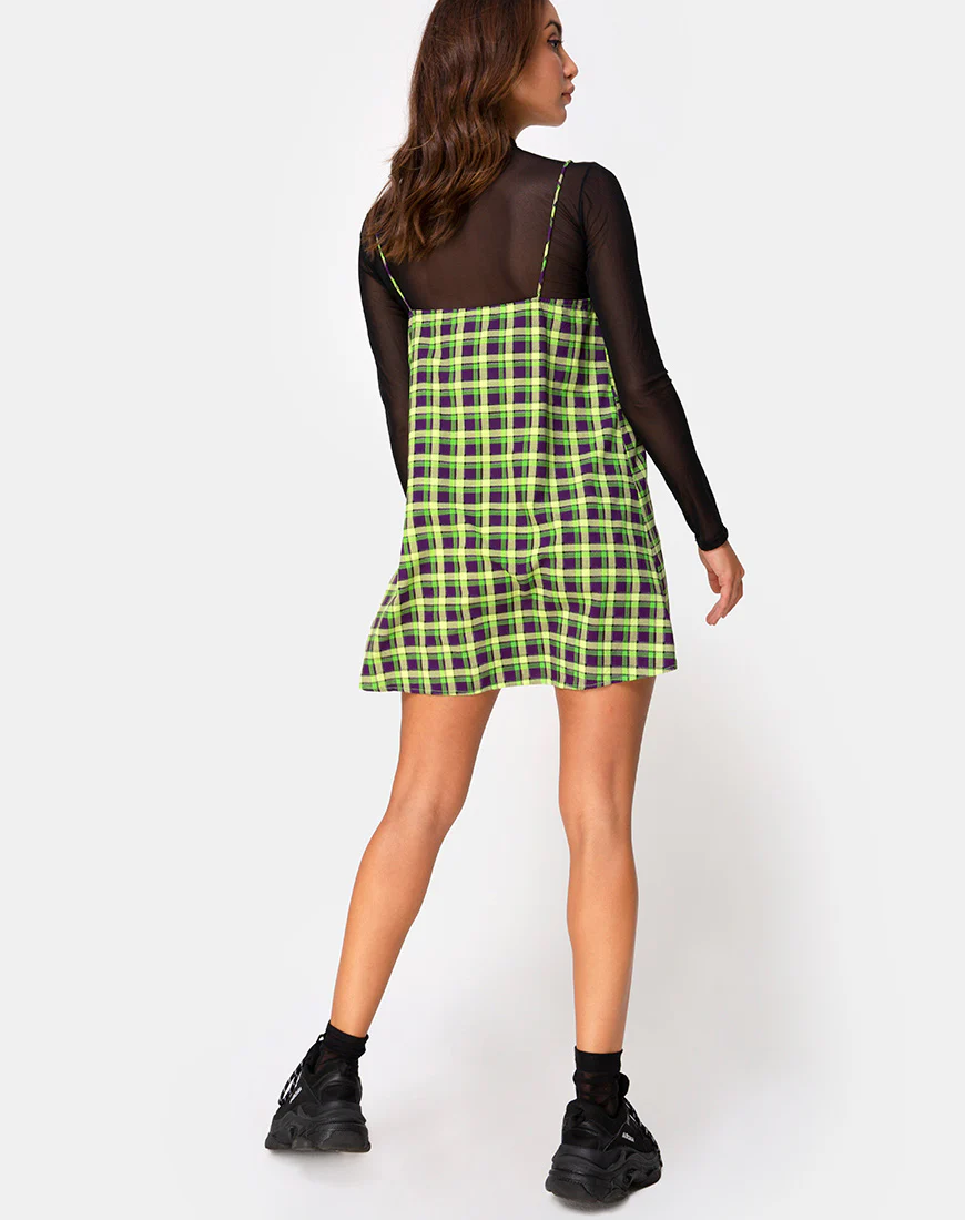Sanna Slip Dress in Green and Purple Check - Image 4