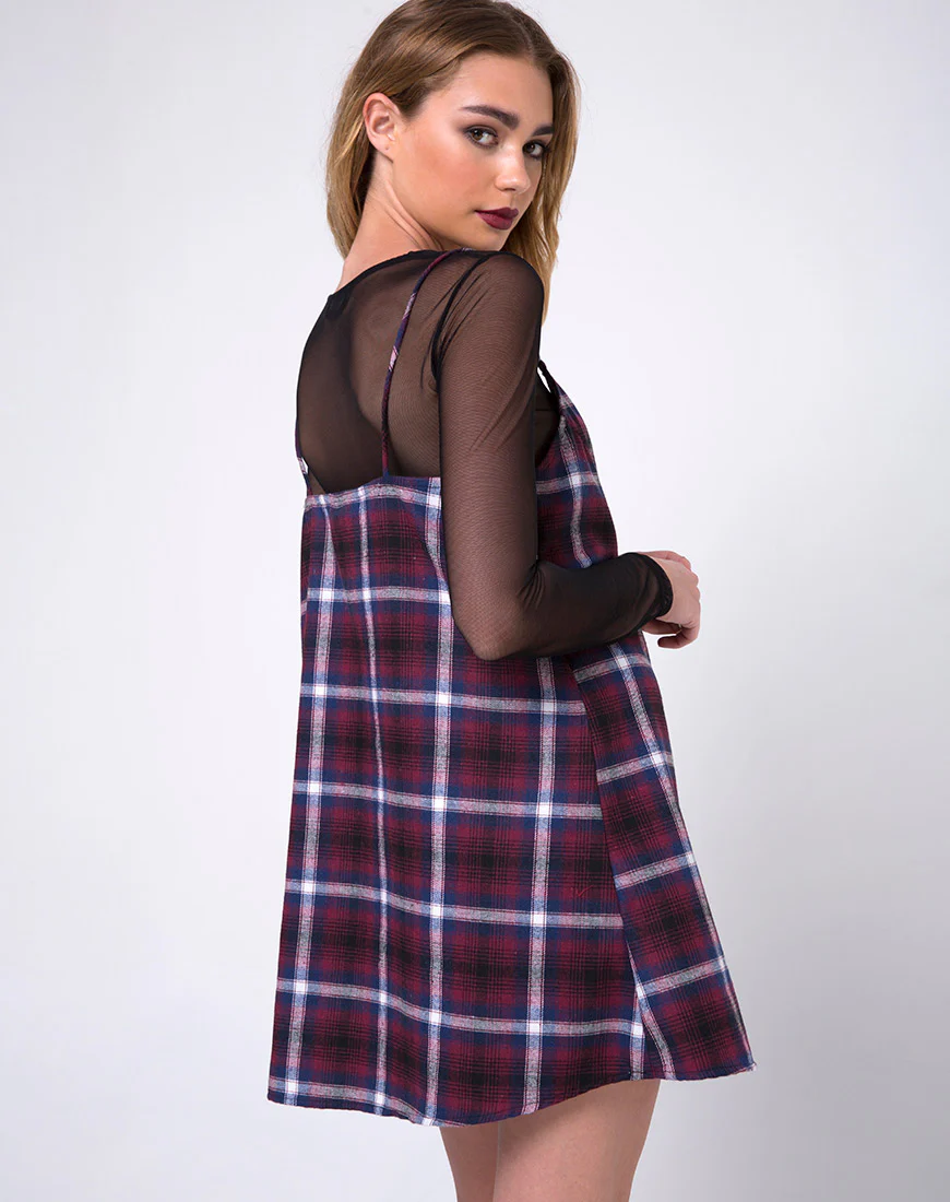 Sanna Slip Dress in Black Red White and Navy Plaid - Image 2