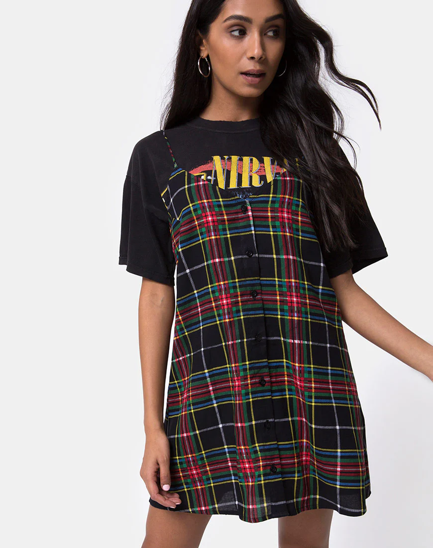 Sanna Slip Dress in Plaid Red Green Yellow and Black - Image 2