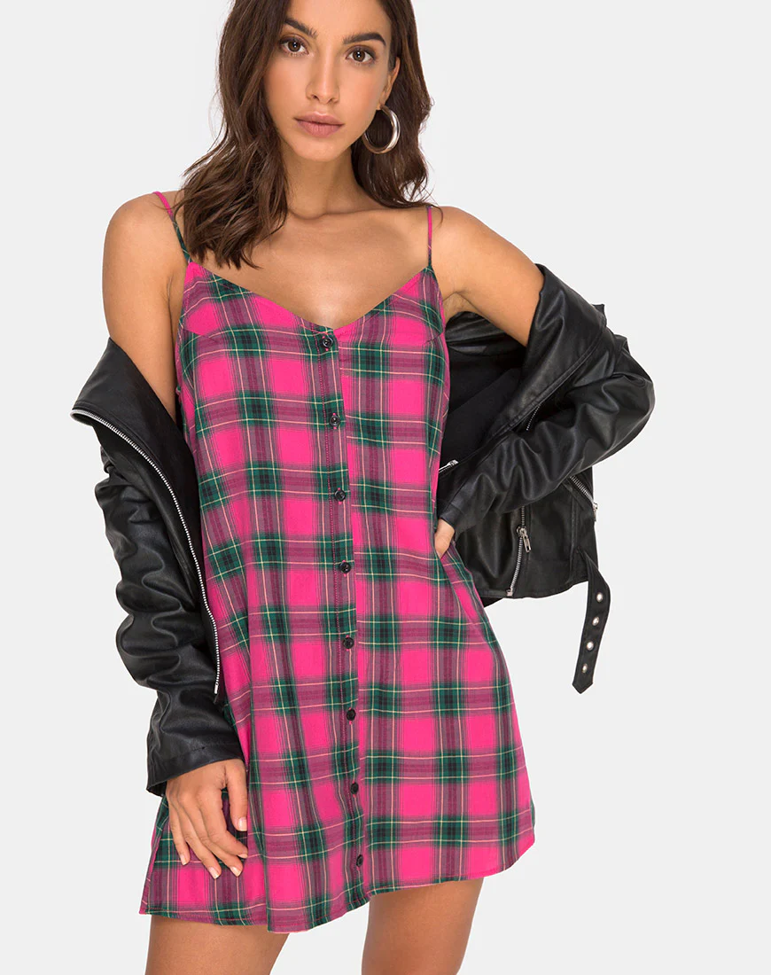 Sanna Slip Dress in Pink and Green Check - Image 2