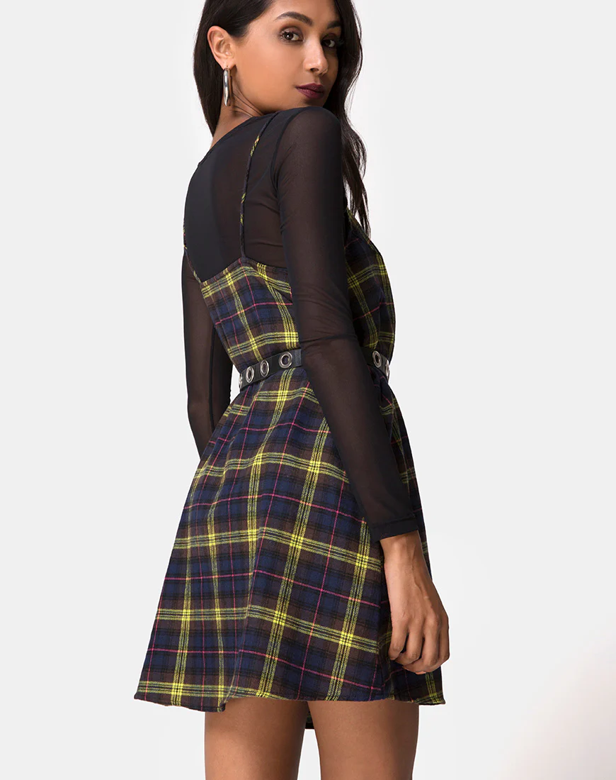 Sanna Slip Dress in Plaid Brown Yellow Check - Image 2
