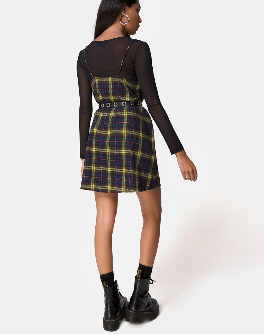 Sanna Slip Dress in Plaid Brown Yellow Check - Image 4