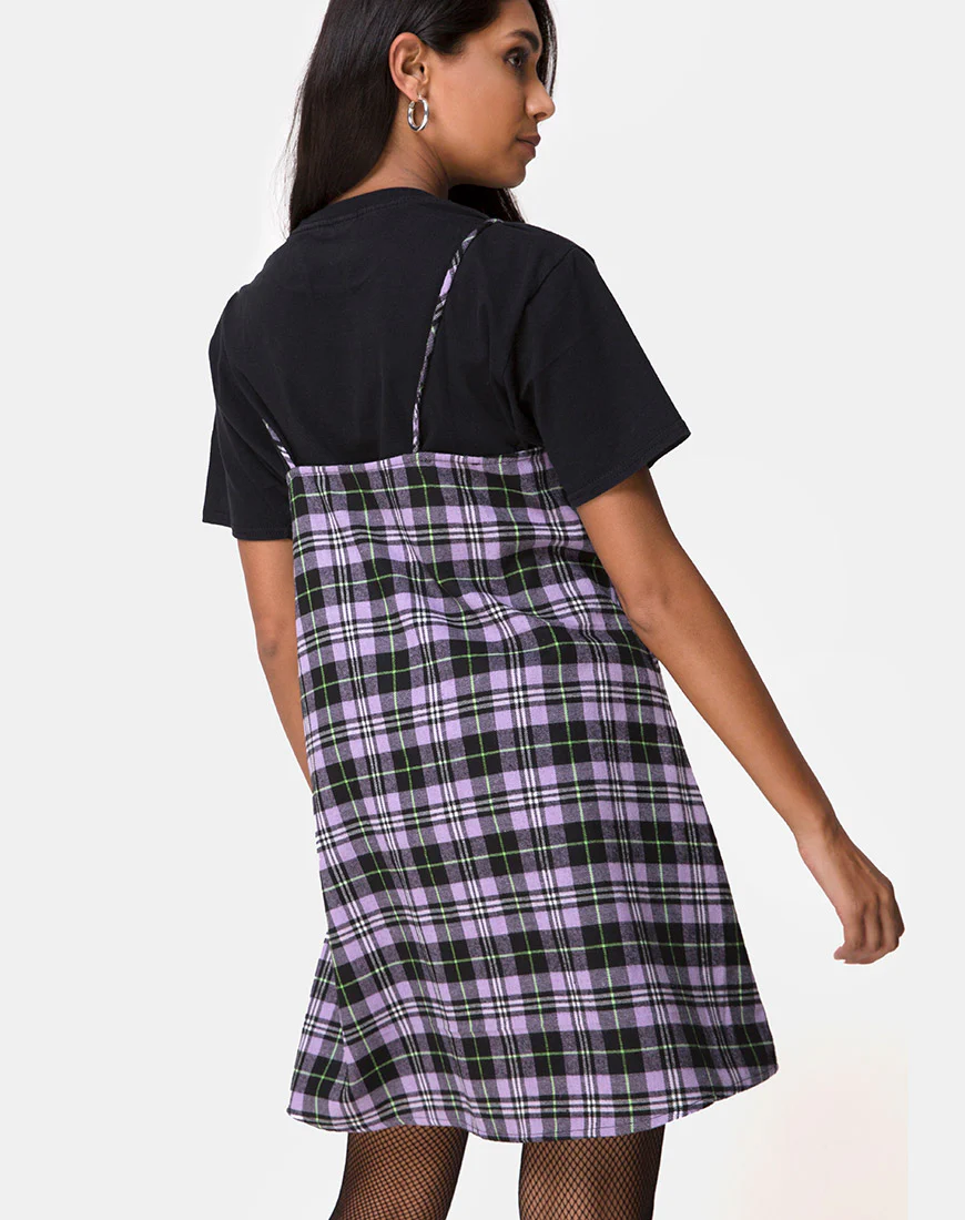 Sanna Slip Dress in Plaid Lilac - Image 2