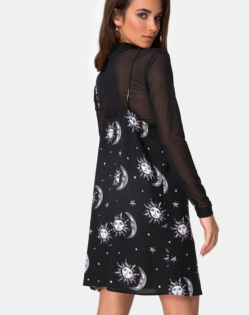 Sanna Slip Dress in Sun Moon Stars BW - Image 2