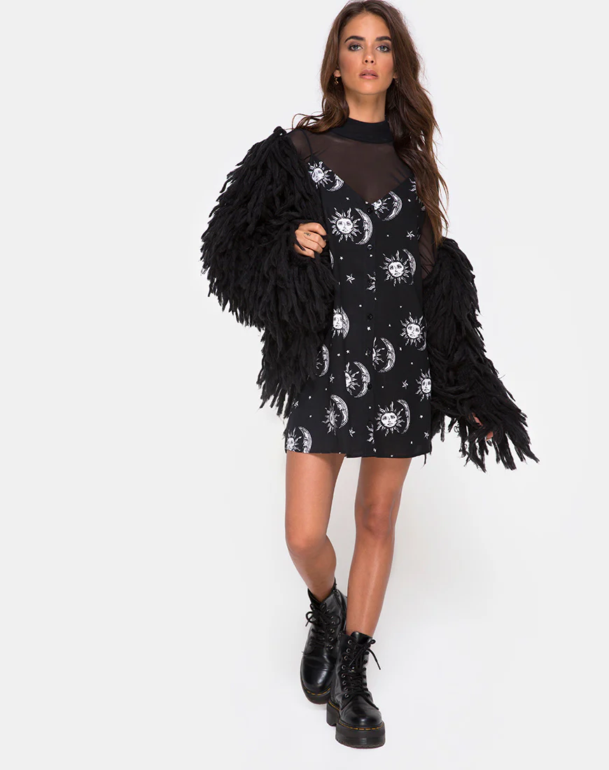 Sanna Slip Dress in Sun Moon Stars BW - Image 3