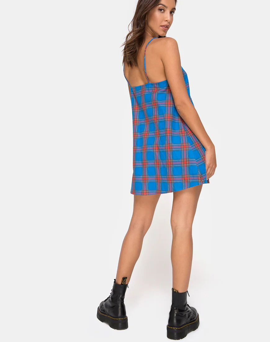 Sanna Slip Dress in Blue and Red Check - Image 4