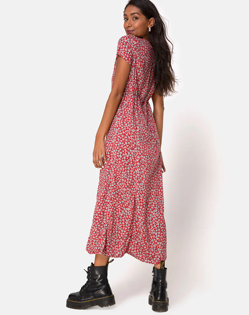 Sanrin Dress in Ditsy Rose Red Silver - Image 2