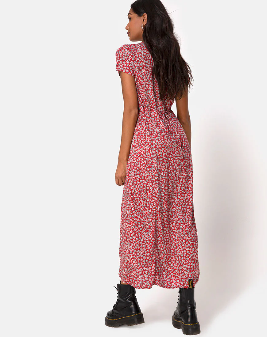 Sanrin Dress in Ditsy Rose Red Silver - Image 4