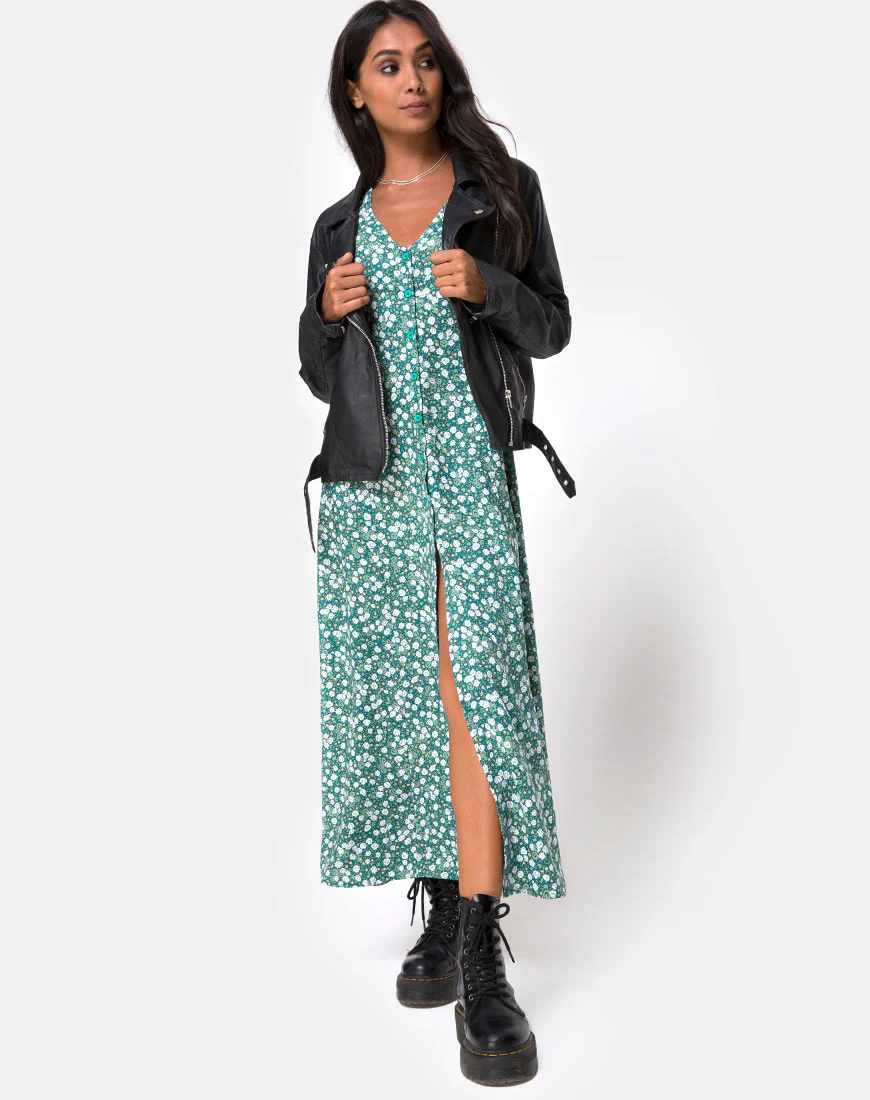 Sanrin Midi Dress in Floral Field Green - Image 2