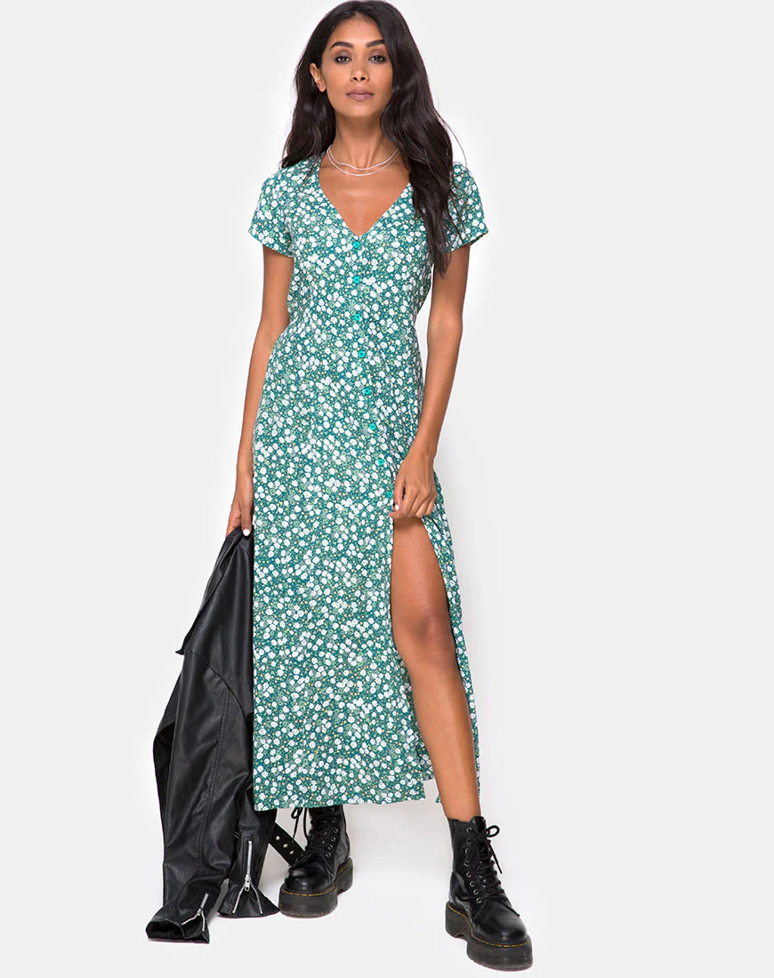Sanrin Midi Dress in Floral Field Green - Image 3