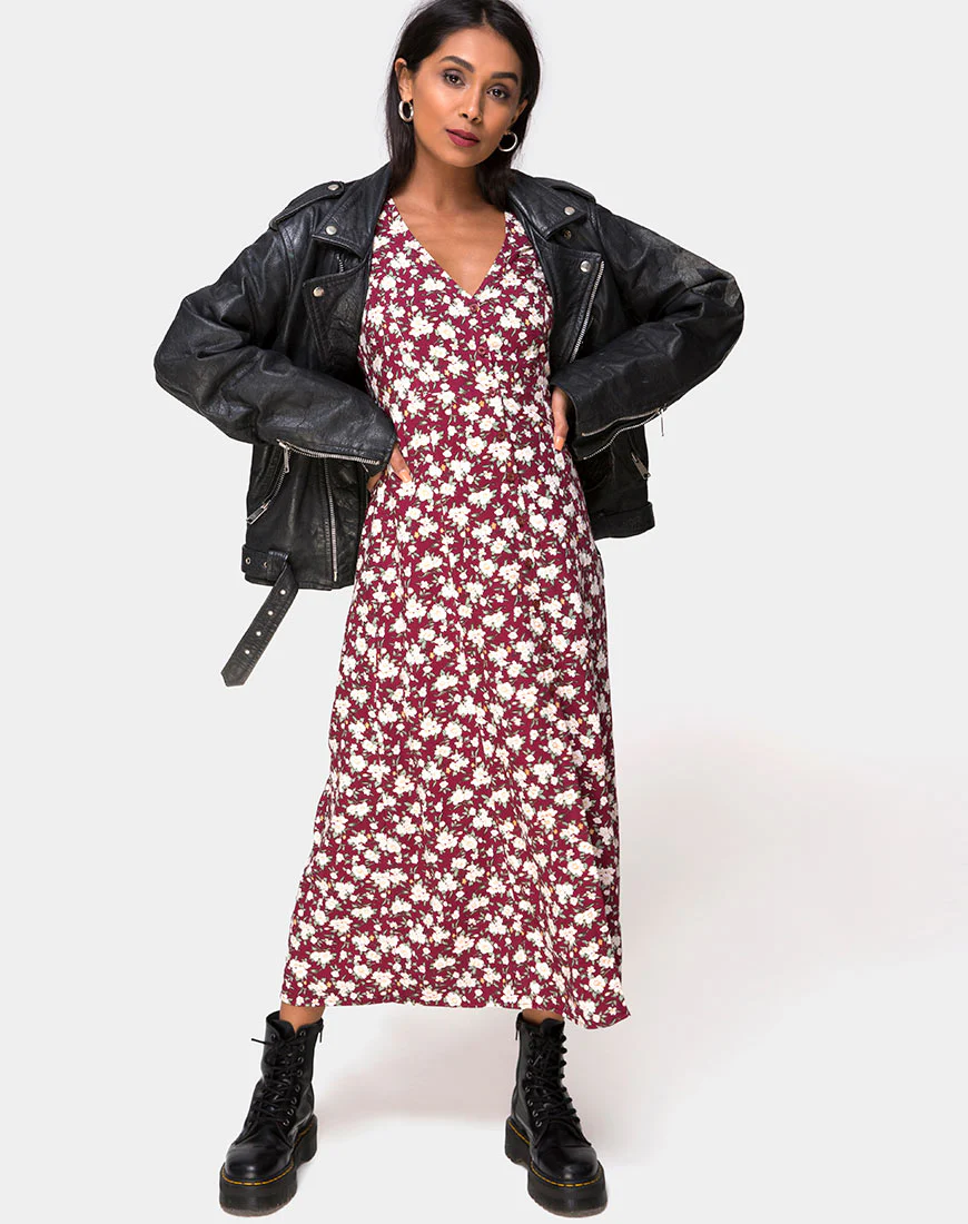 Sanrin Midi Dress in Wild Fleur Maroon - Image 3