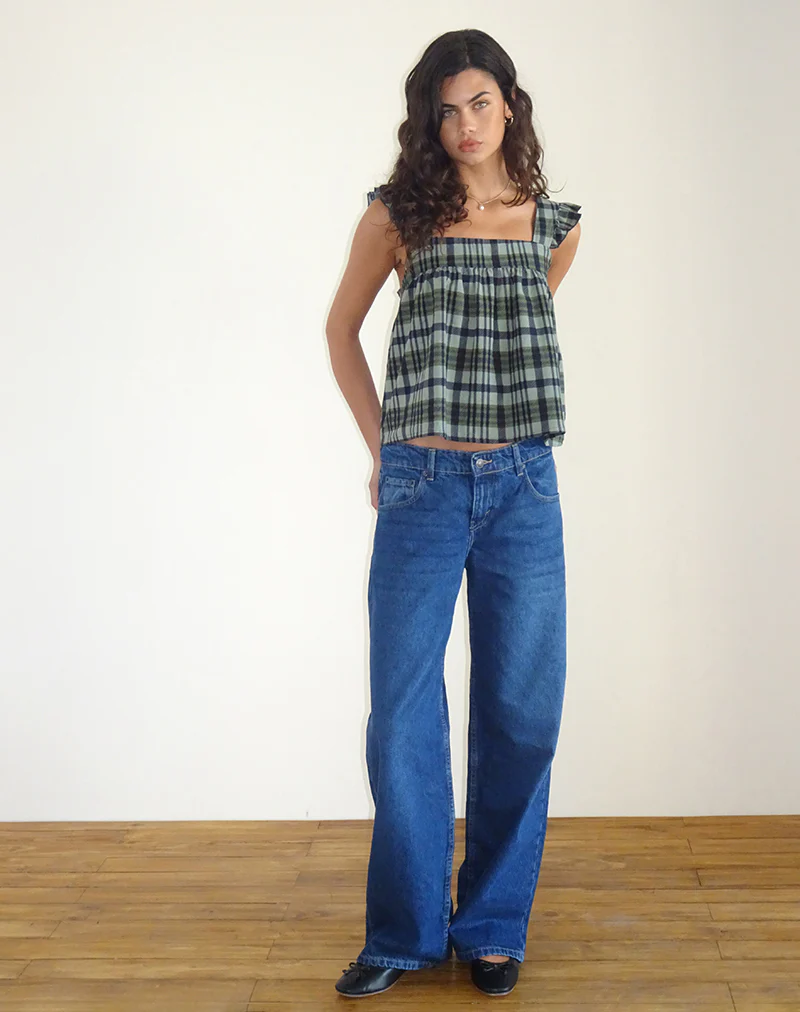 Sanula Top in Linen Mono Check Green - Image 4