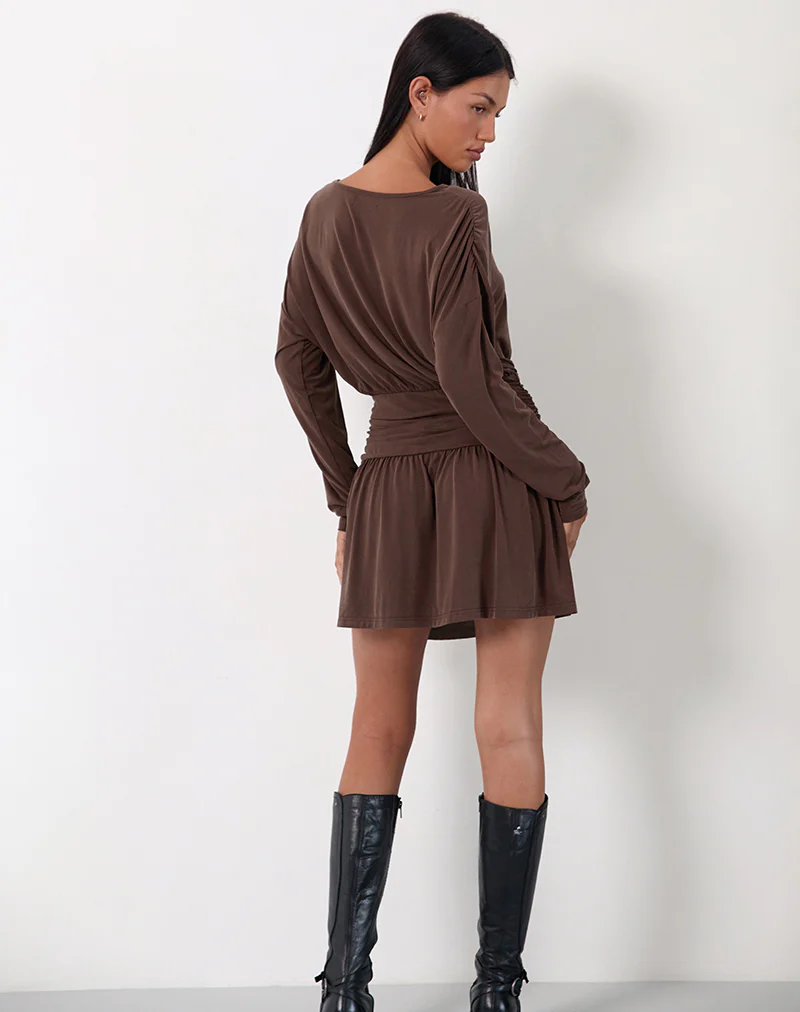 Sanuli Mini Dress In Bitter Chocolate - Image 3