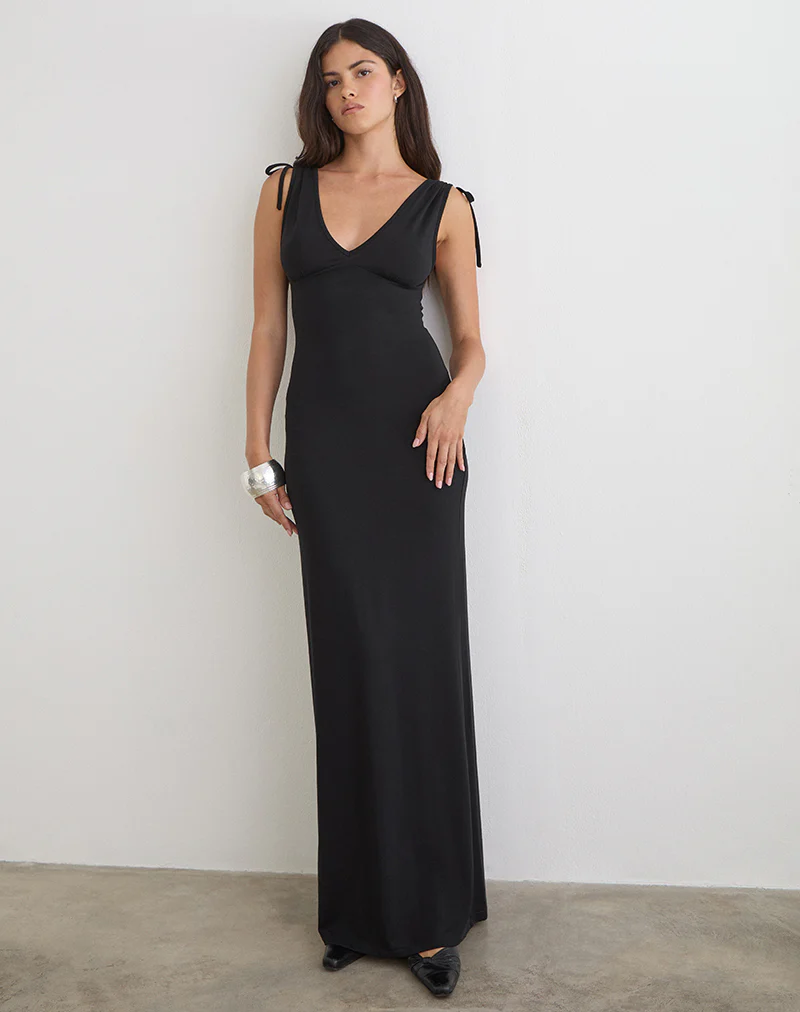 Sanyu Plunge Maxi Dress in Cupro Black - Image 4