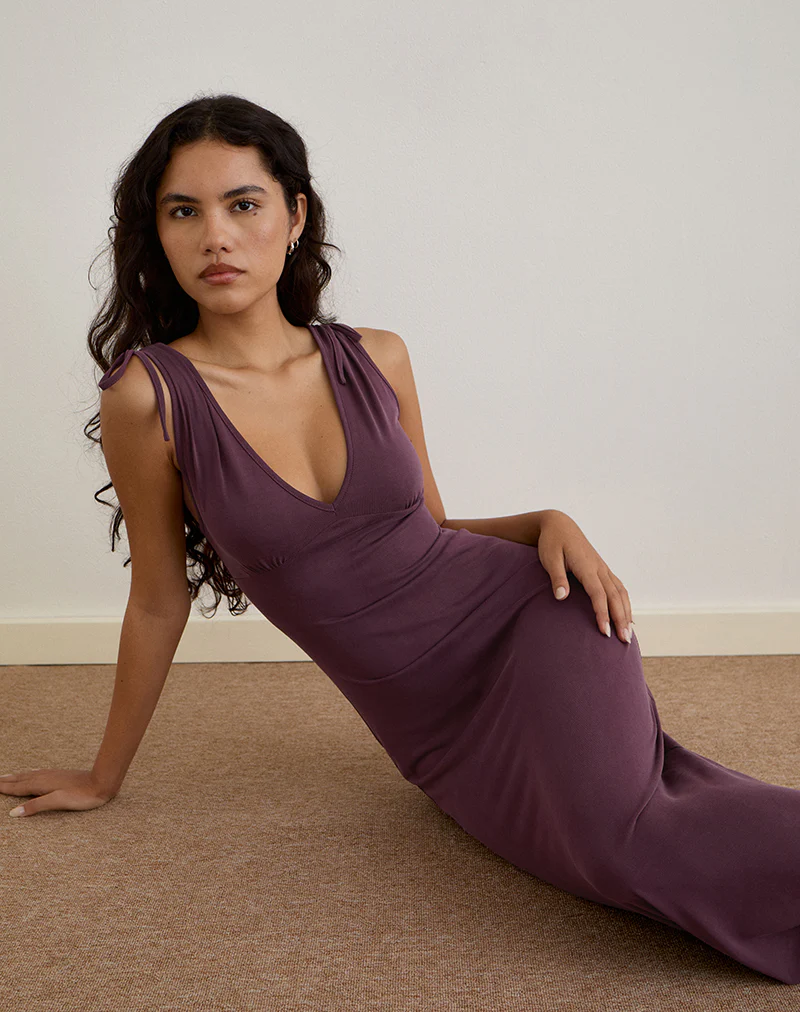 Sanyu Plunge Maxi Dress in Cupro Deep Purple - Image 2