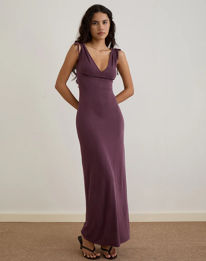 Sanyu Plunge Maxi Dress in Cupro Deep Purple - Image 4