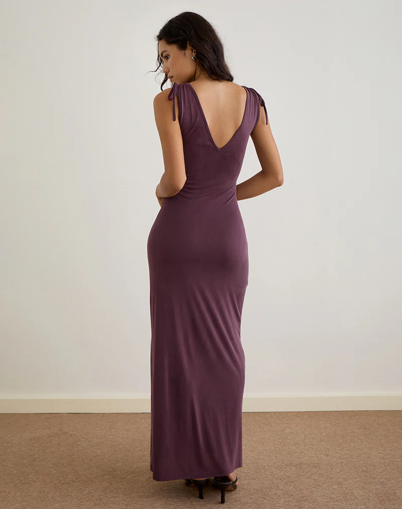 Sanyu Plunge Maxi Dress in Cupro Deep Purple - Image 5