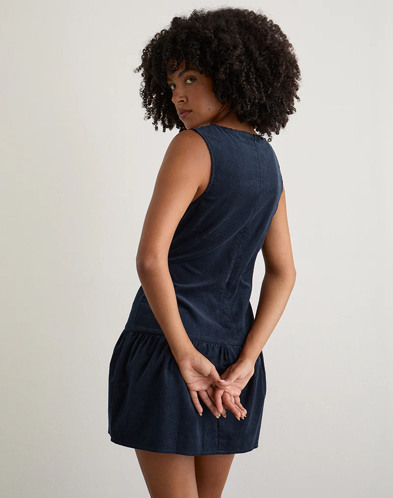 Sarabi Plunge Mini Dress in Cord Navy - Image 6