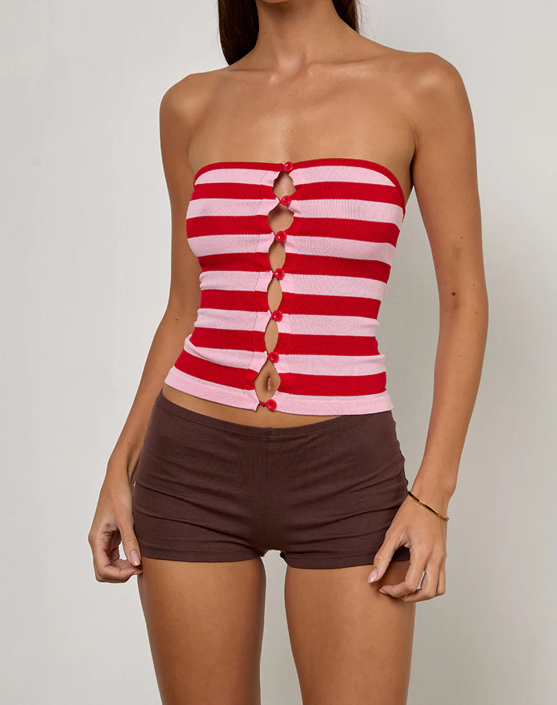 Sarella Bandeau Top in Red and Pink Stripe - Image 2