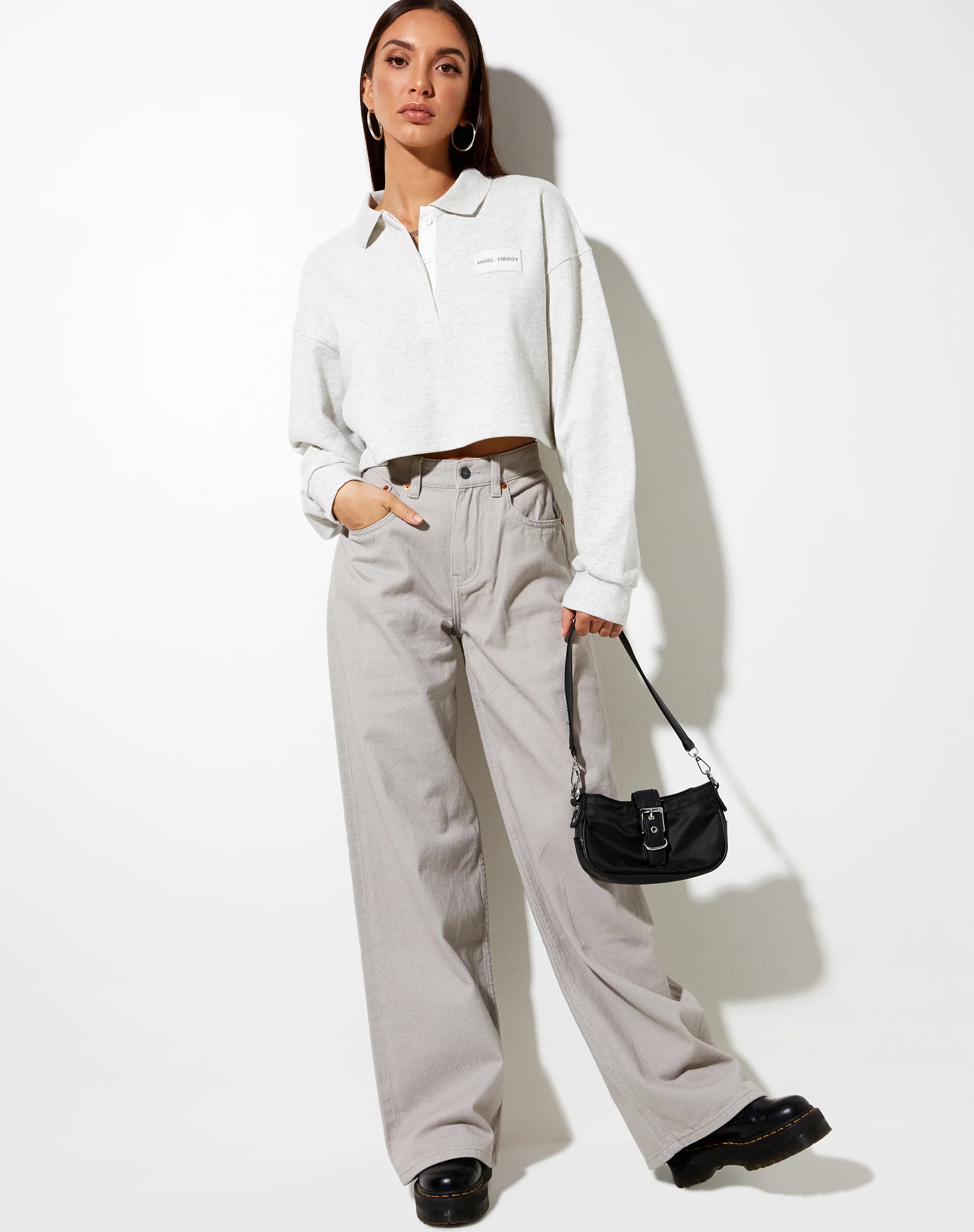 Saria Crop Top in Grey Wash 'Angel Energy' Label - Image 2