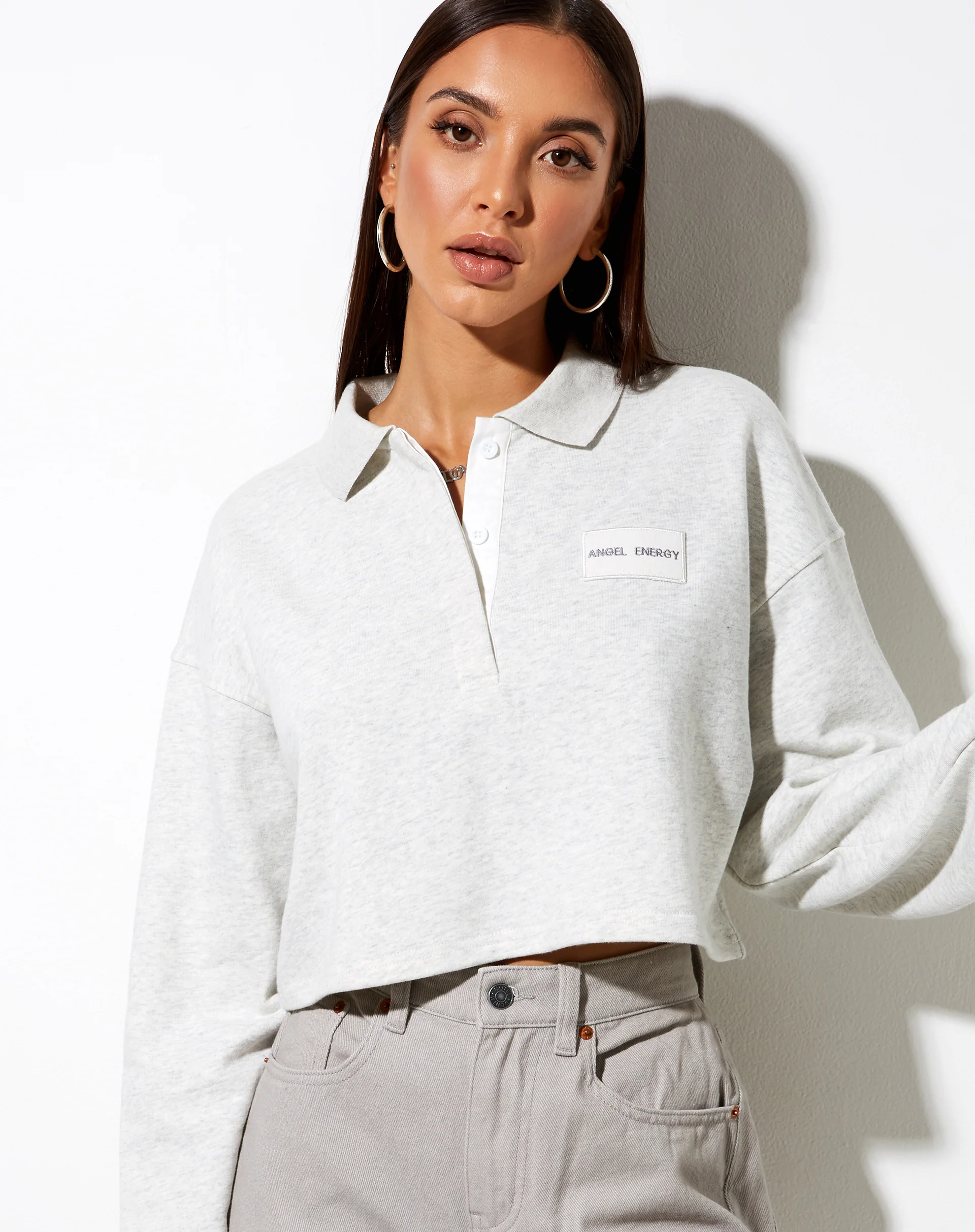 Saria Crop Top in Grey Wash 'Angel Energy' Label - Image 3