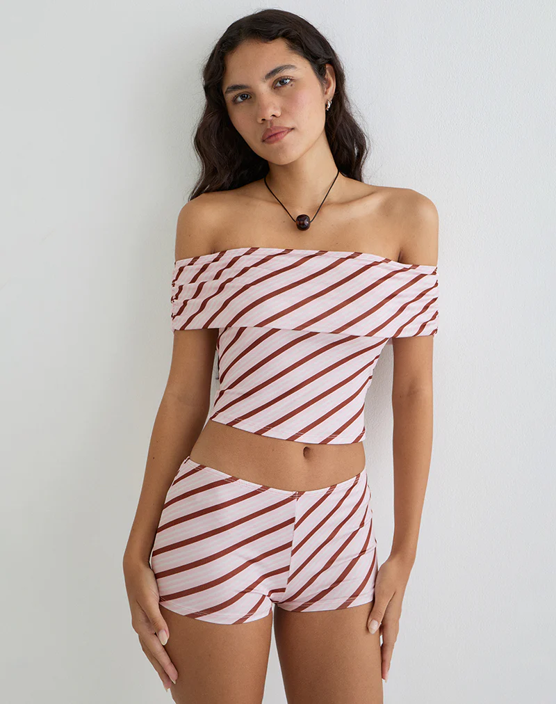 Sarla One Shoulder Top in Diagonal Stripe Pink - Image 5