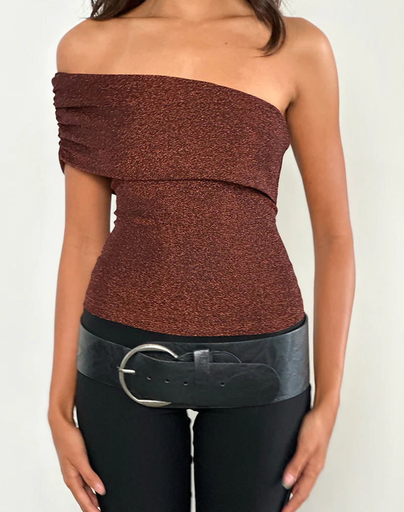 Sarla One Shoulder Top in Jersey Glitter Copper - Image 4