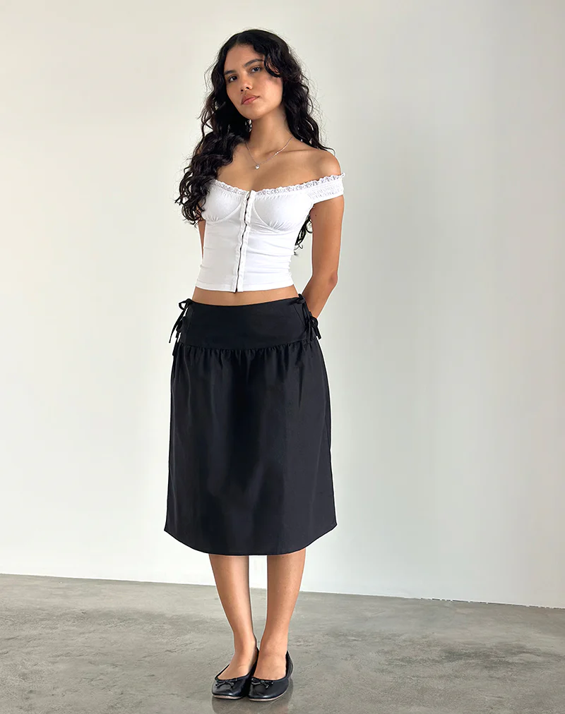 Sasay Midi Skirt in Black Linen Rami - Image 2