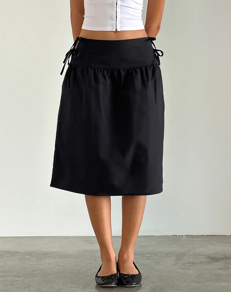 Sasay Midi Skirt in Black Linen Rami - Image 3