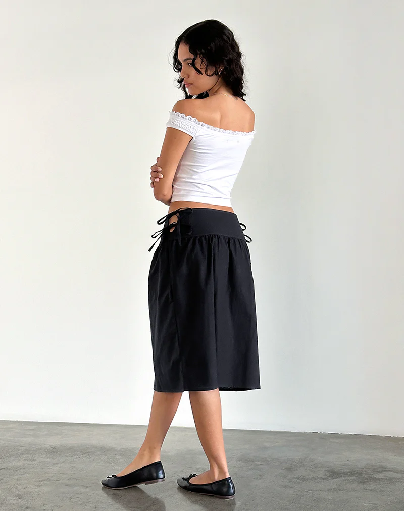 Sasay Midi Skirt in Black Linen Rami - Image 4