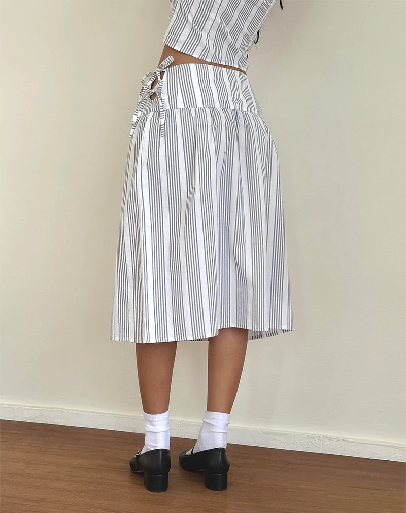 Sasay Midi Skirt in Vertical Grey Stripe - Image 2