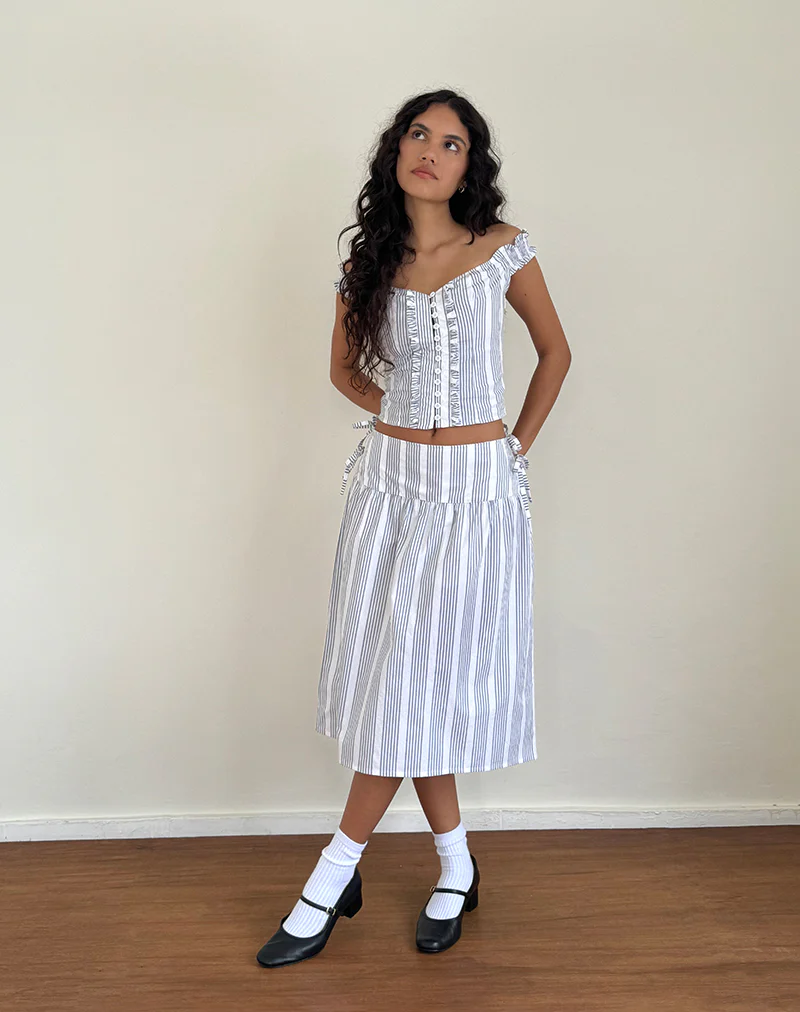 Sasay Midi Skirt in Vertical Grey Stripe - Image 3