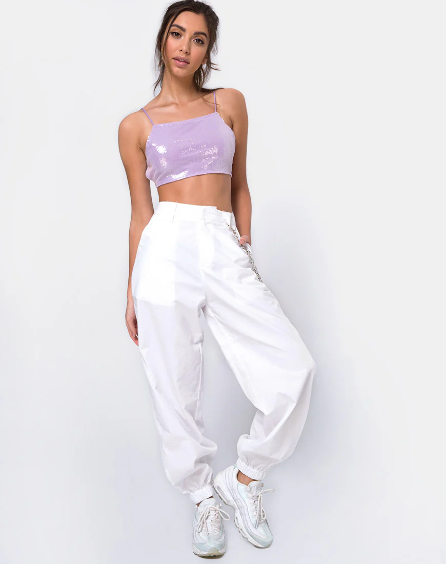 Sasha Crop Top in Matte Mini Sequin Lilac - Image 4