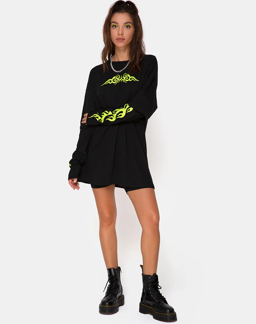 Sashie Jumper Dress in Black with Green Tribal - Image 3