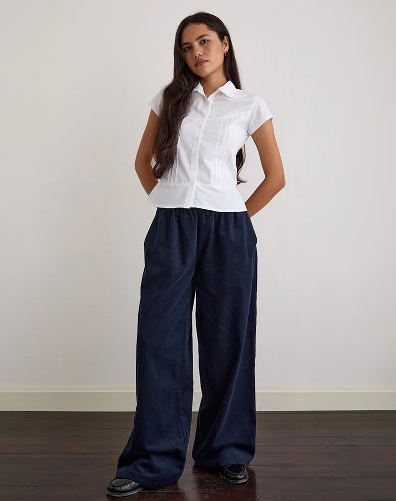 Sasiya Waistband Trouser in Cord Navy - Image 2