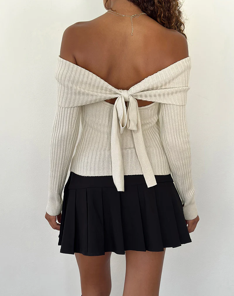 Saskia Bardot Bow Back Top in Ivory - Image 4