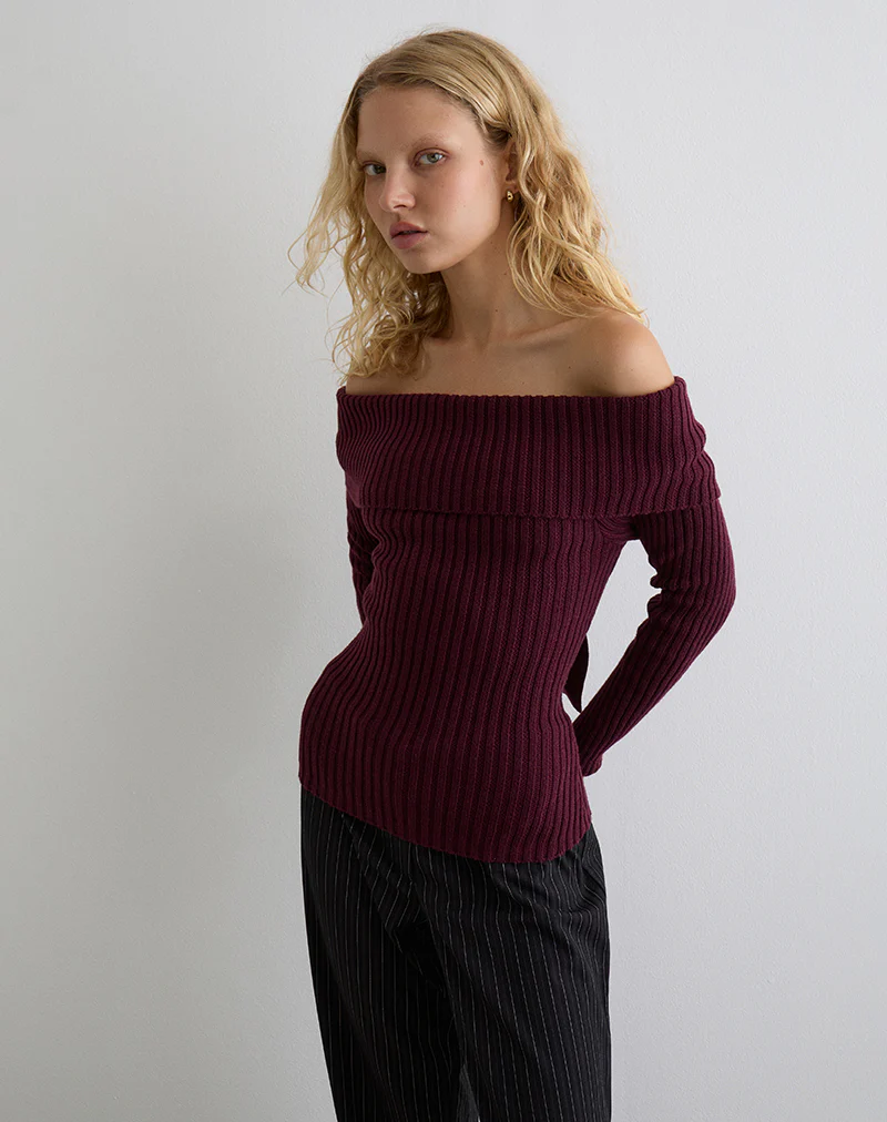 Saskia Bardot Bow Back Top in Dark Cherry - Image 5