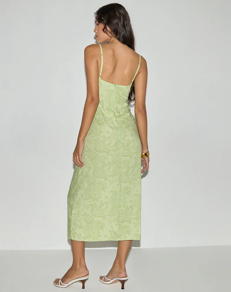 Sastra Midi Dress in Retro Paisley Lime - Image 4