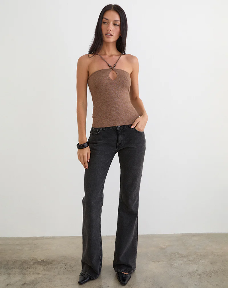 Satuna Top with Beads in Shimmer Knit Brown - Image 4