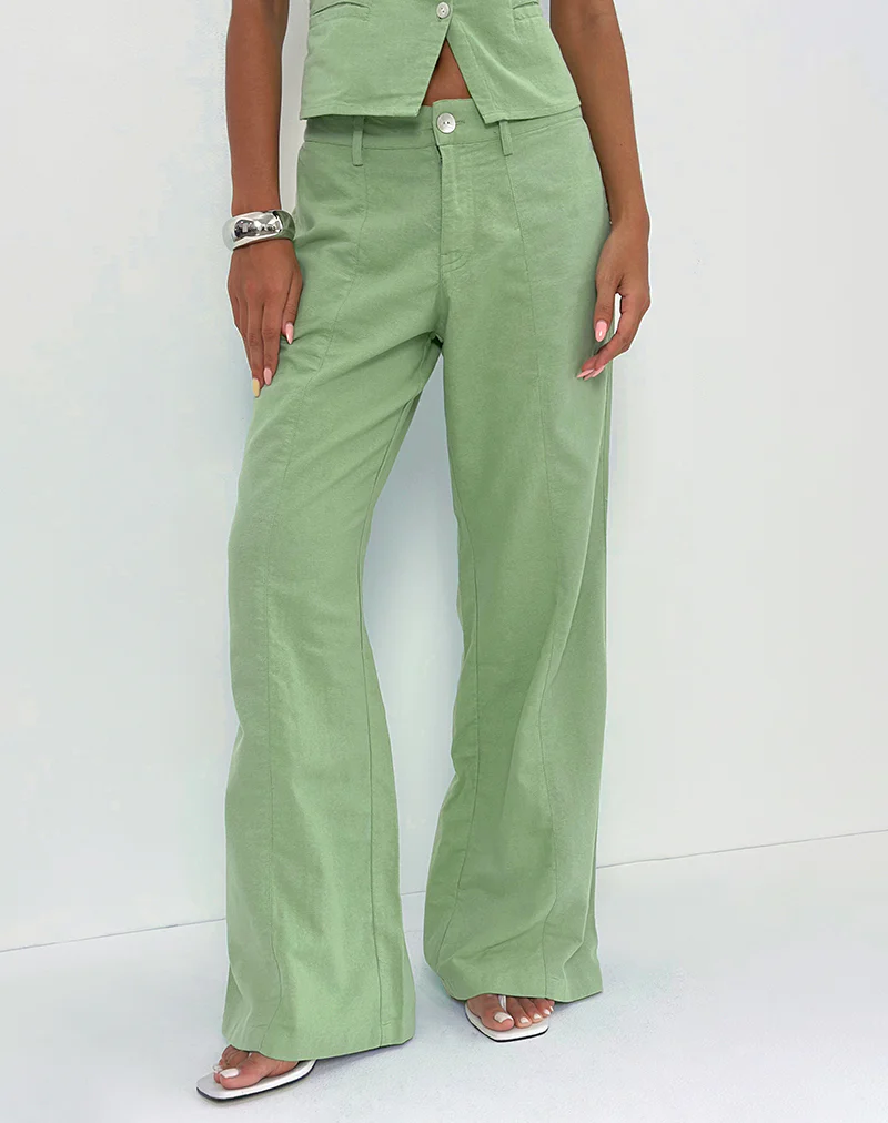 Saucy Trouser in Linen Minty Green - Image 3