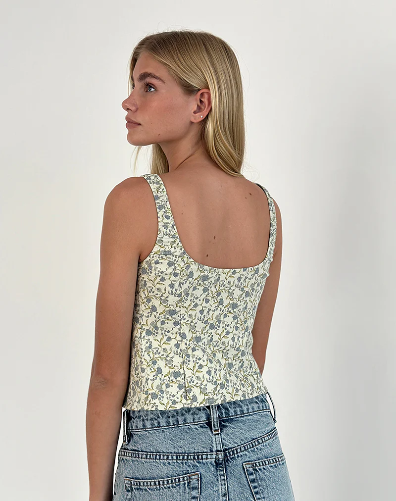 Sauva Tie Front Top in Pretty Floral Light Sage - Image 3