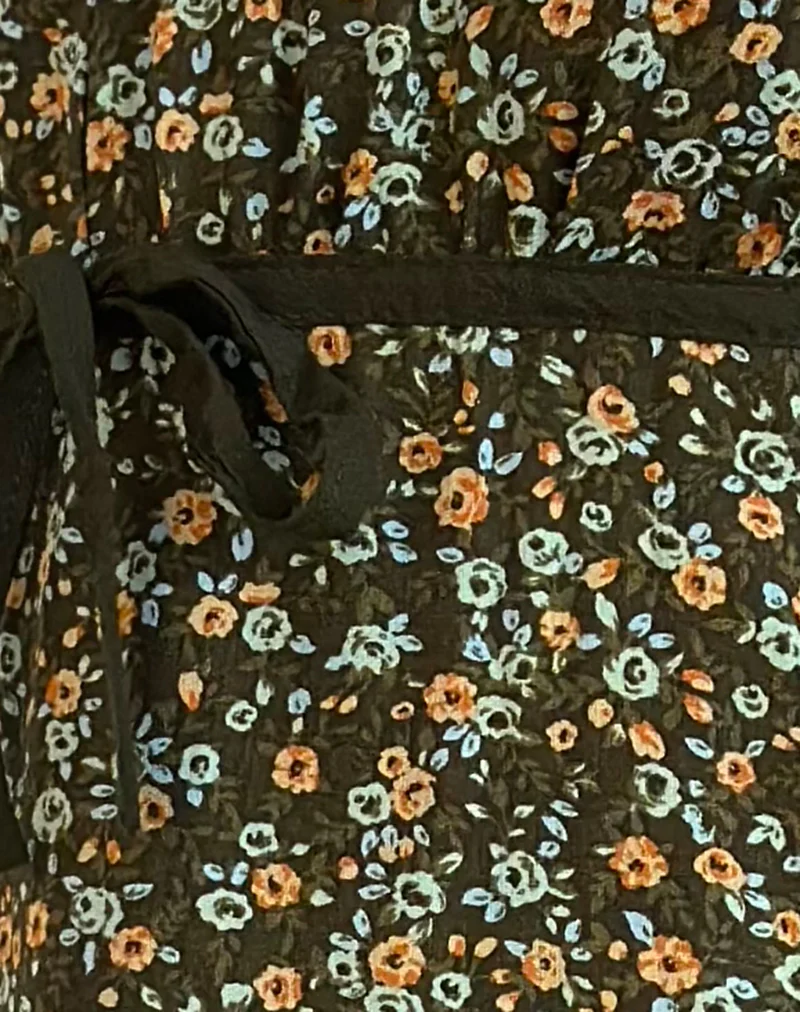 Savio Mini Dress in Grunge Floral Khaki - Image 6
