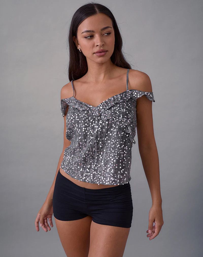 Savira Top in Chiffon Sequin Grey - Image 2