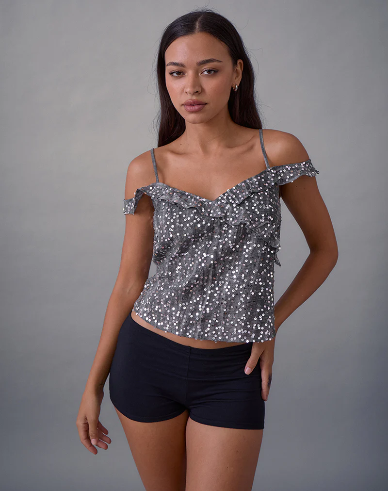 Savira Top in Chiffon Sequin Grey - Image 3