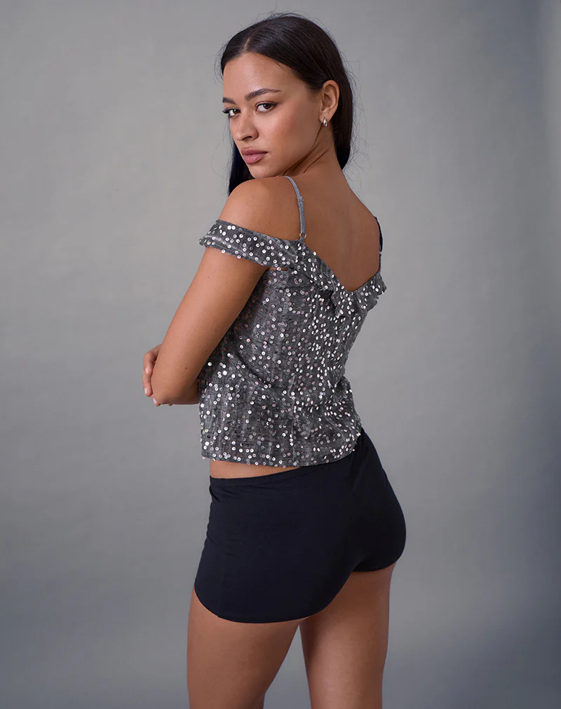 Savira Top in Chiffon Sequin Grey - Image 4