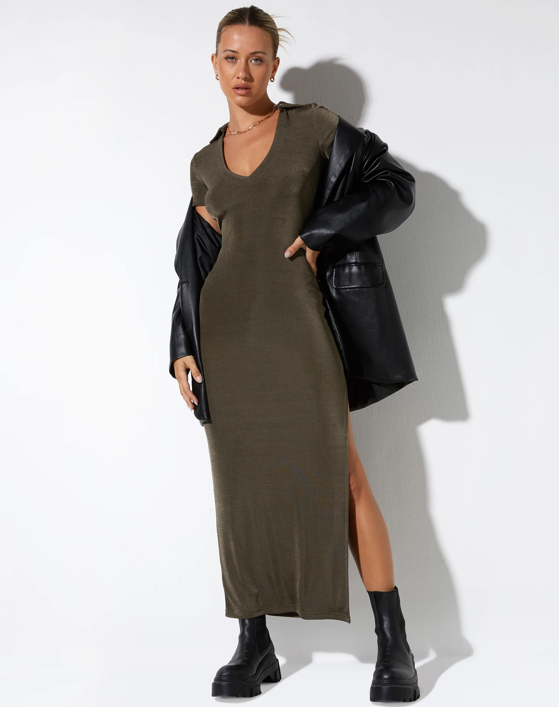 Savita Maxi Dress in Dark Olive - Image 2
