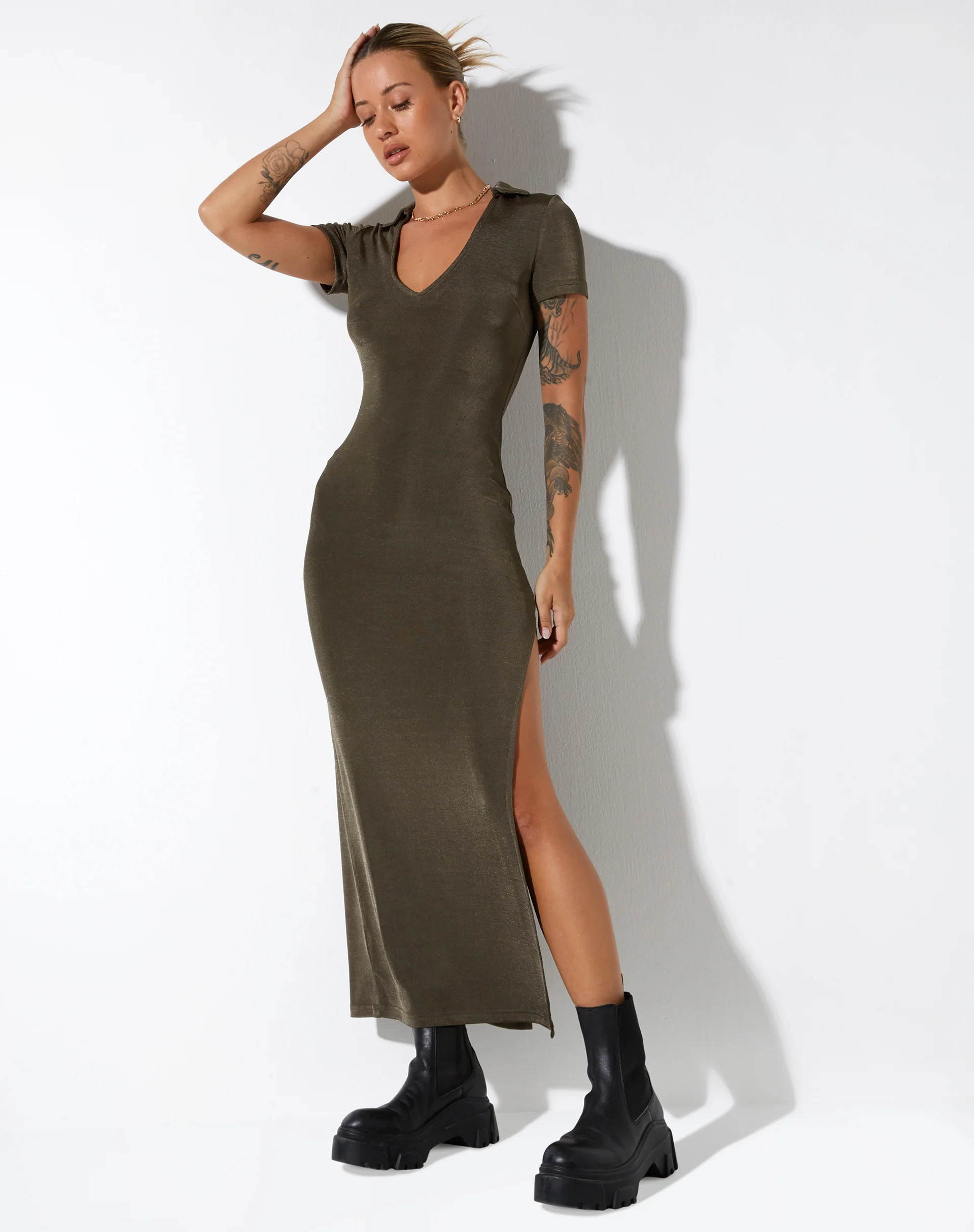 Savita Maxi Dress in Dark Olive - Image 4