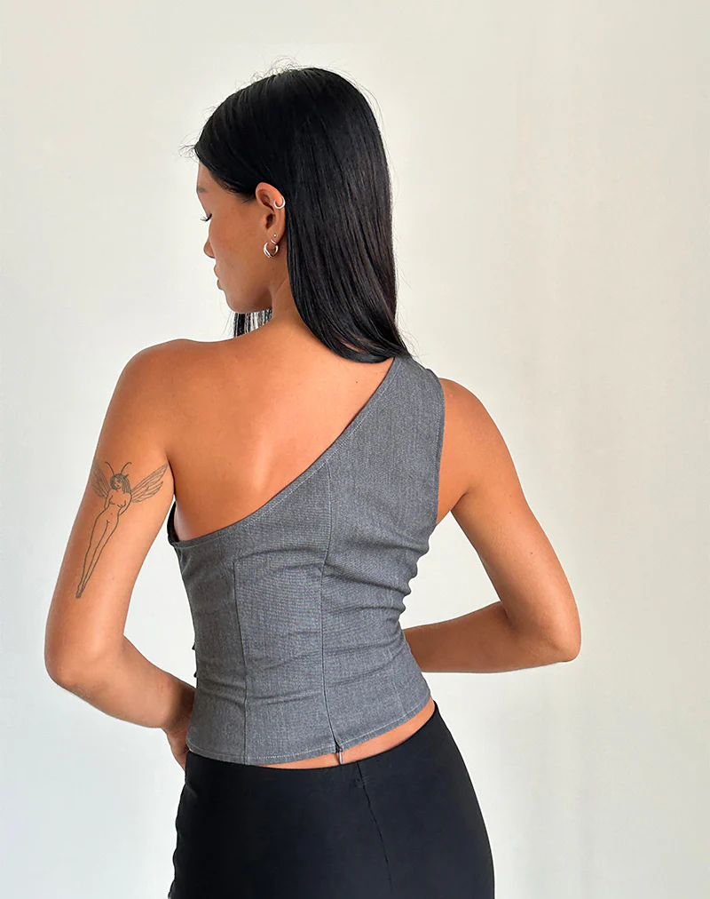 Sayaka One Shoulder Top in Tailoring Charcoal - Image 4
